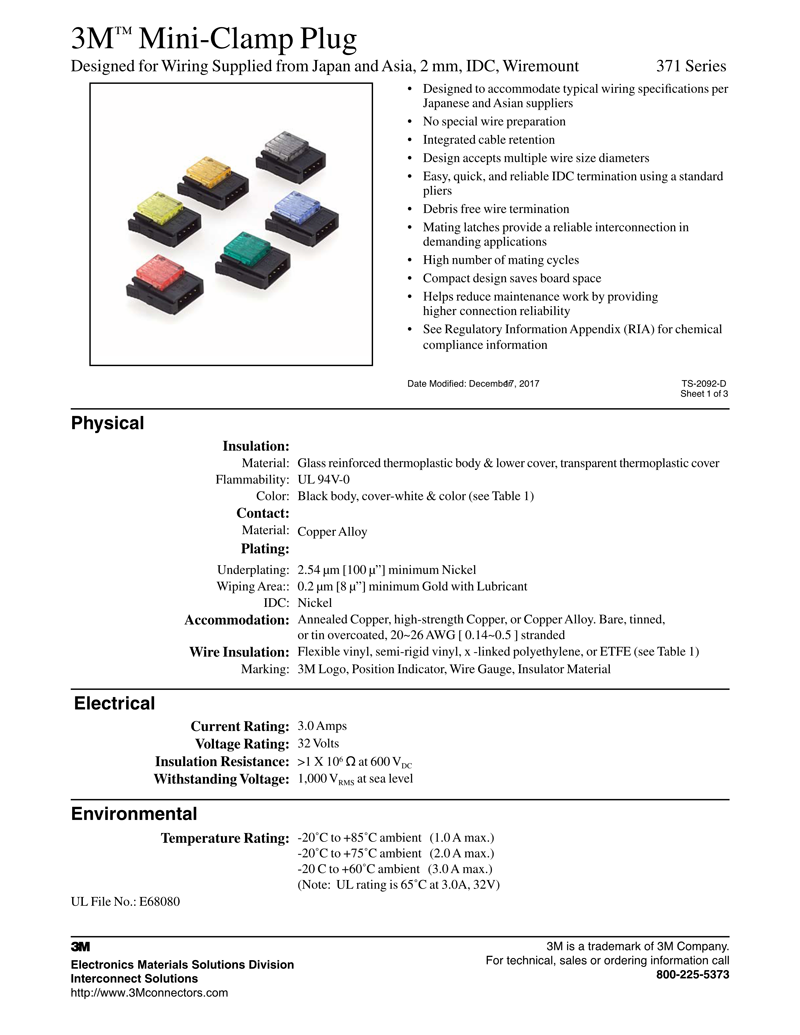 3M™ Mini-Clamp Plug, 371 Series