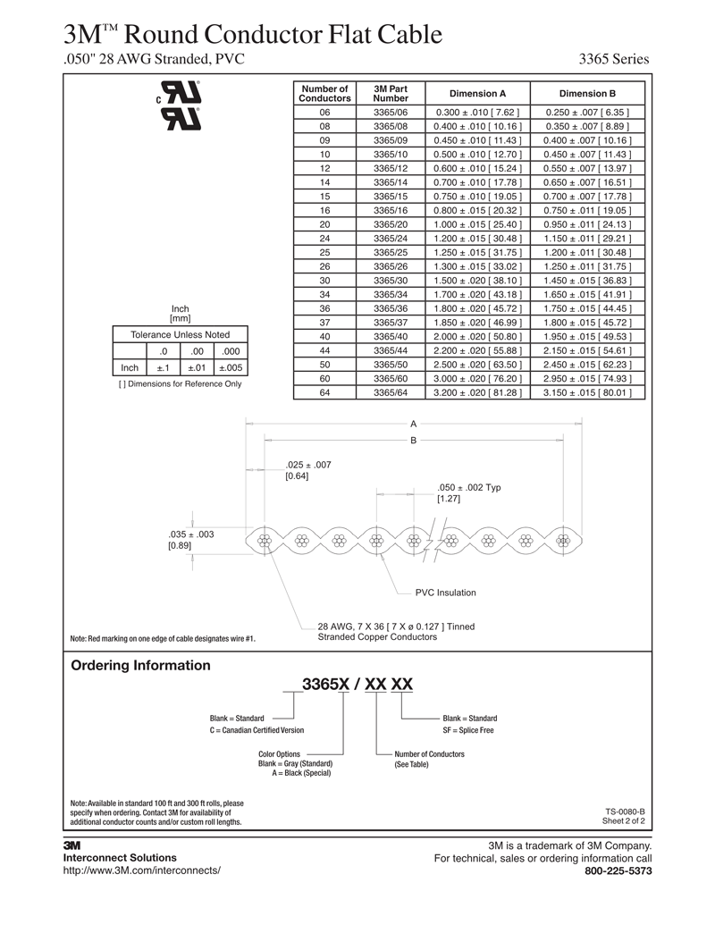3M™ Round Conductor Flat Cable, 3365 Series