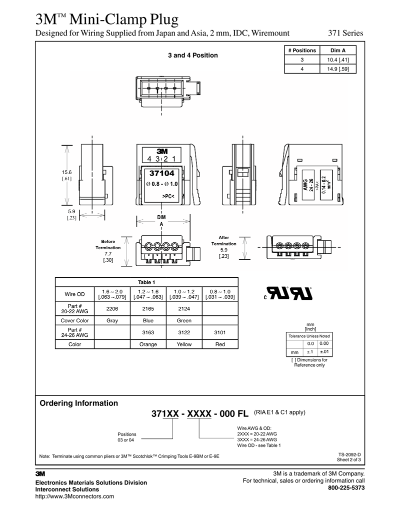 3M™ Mini-Clamp Plug, 371 Series